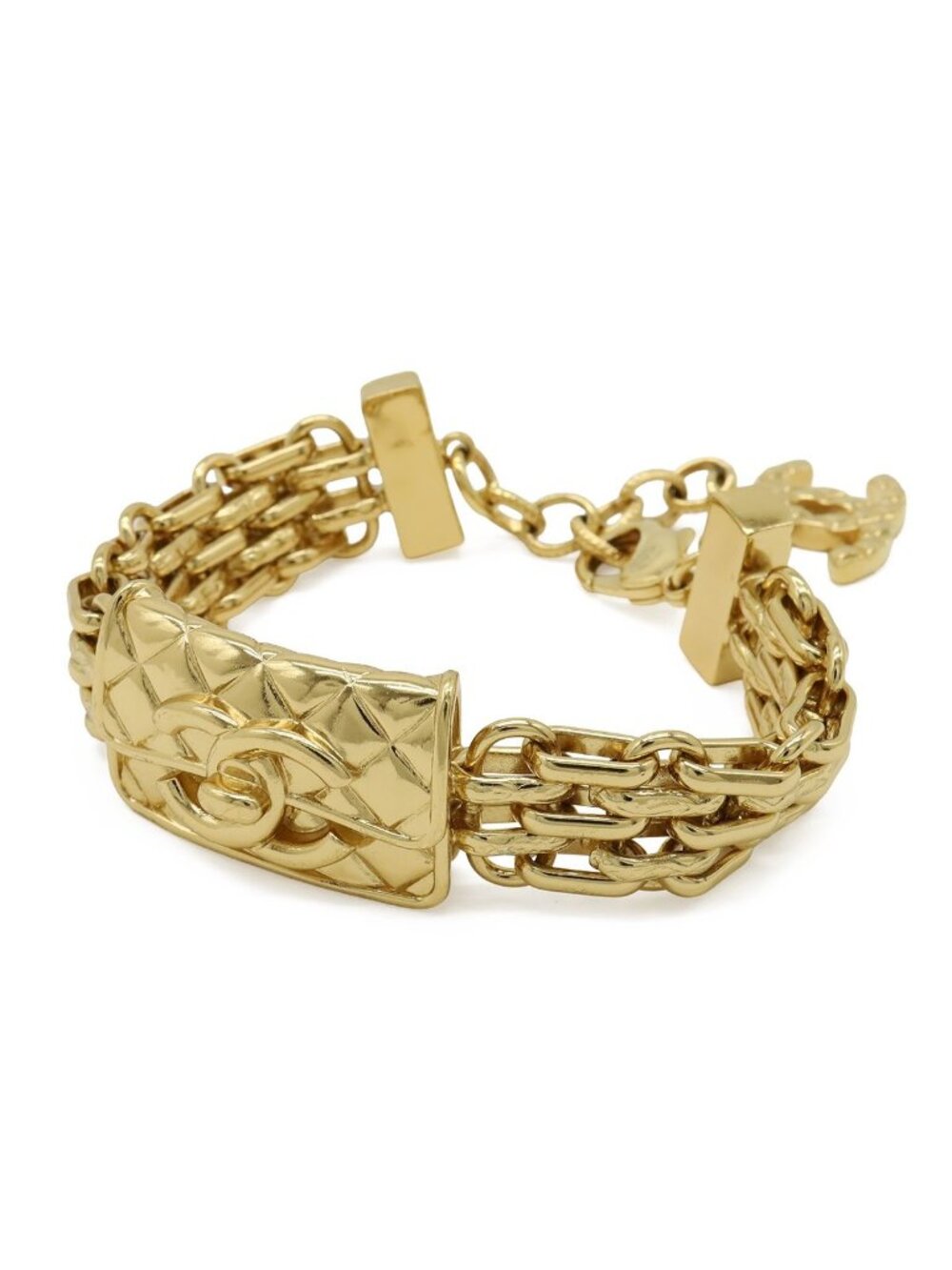 Chanel Quilted CC Logo Chain Bracelet Bag Motif Gold Plated